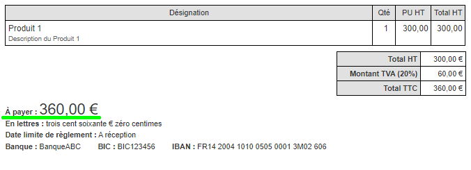 Facturation Montant à payer Paiement Total VosFactures
