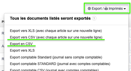 Téléchargement Exporter Factures CSV Logiciel de Facturation 