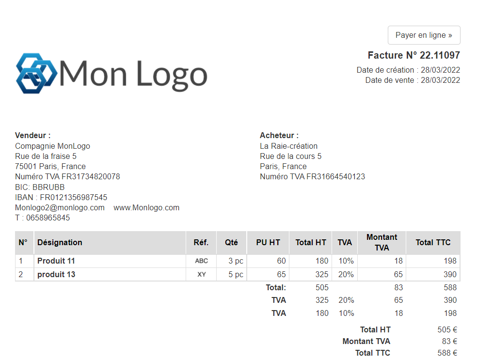 exemple facture mise en page personnalisée