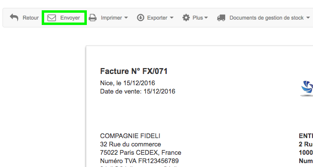 Bouton Envoyer Factures en Ligne Connecté Facturation Facile VosFactures.fr