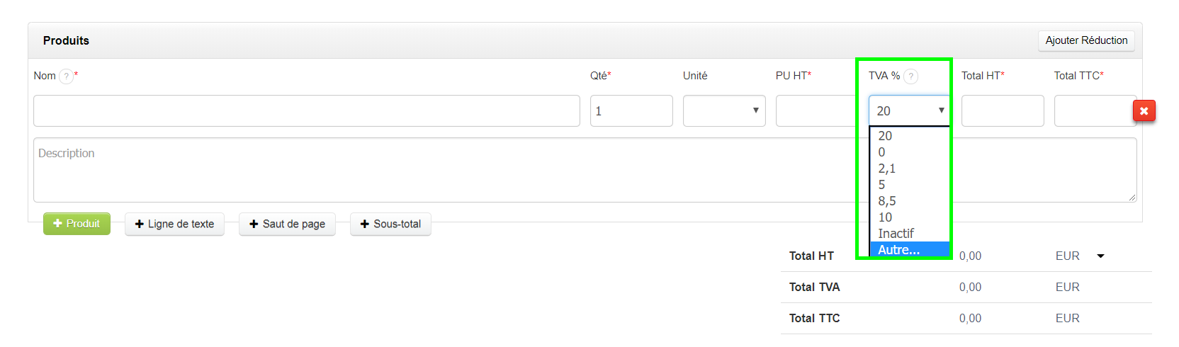 Flexibilité Taux Personnalisé Taxe Facturation Facture