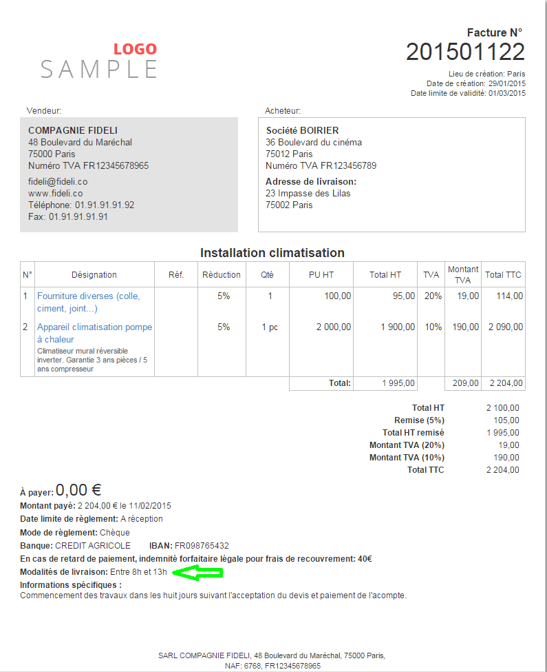 Champ Additionnel sur Facture Informations Supplémentaire VosFactures.fr
