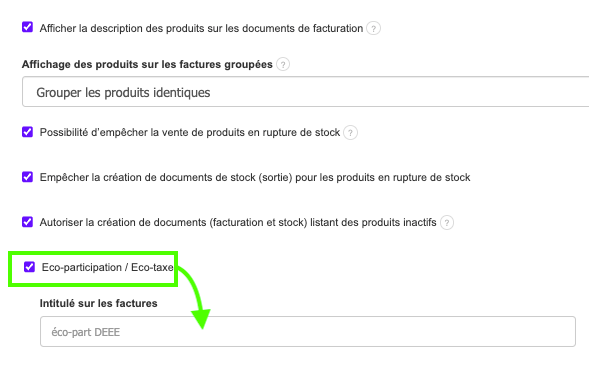 Factures Produits articles Eco-participation éco-taxe 