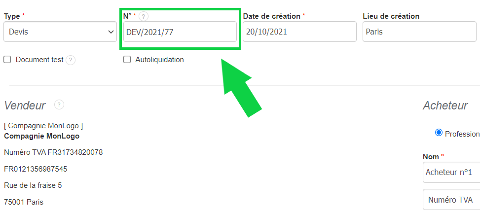 Reprendre Numérotation en cours personnalisée Logiciel facturation