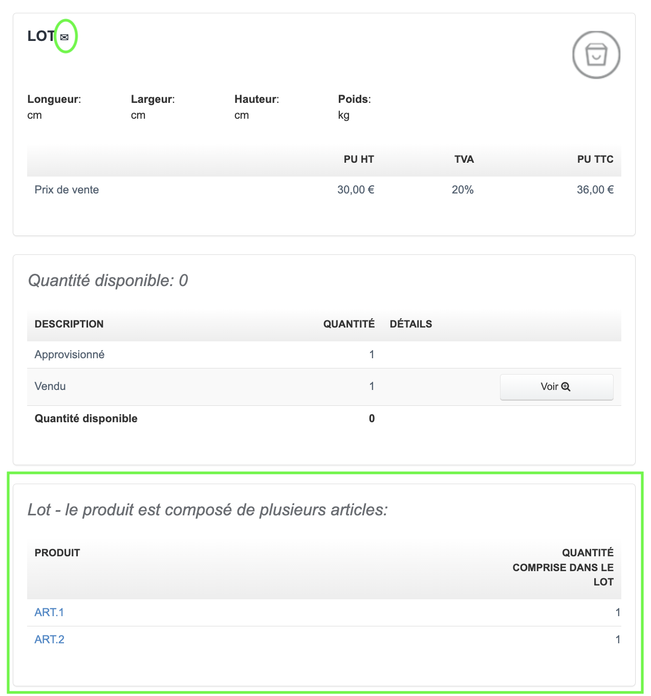 Logiciel Facturation Lot articles stock 