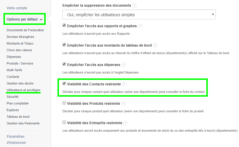 Facturation Accès Utilisateur Restriction Contact Client Fournisseur