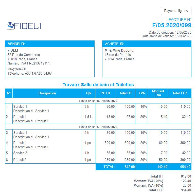 Facturation Exemple de Facture fin de mois regroupe devis VosFactures
