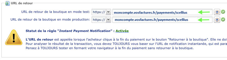 Configuration Scellius pour activer la fonction paiement en ligne