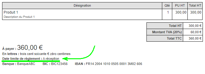 Facturation Date limite de règlement paiement VosFactures