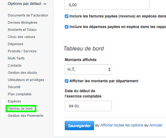 Page D’accueil Tableau de Bord Visibilité Revenu Dépenses Facturation Facture VosFactures 