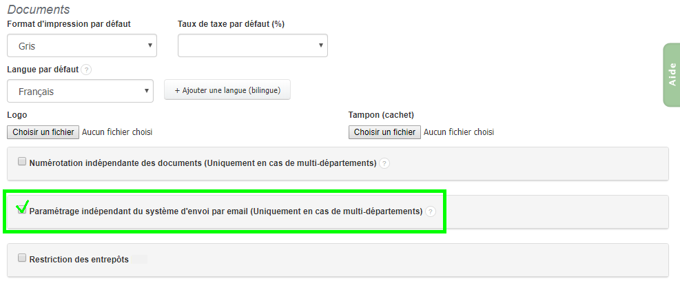 Combiner Plusieurs Formats d’envoi en ligne Multi-Département VosFactures.fr