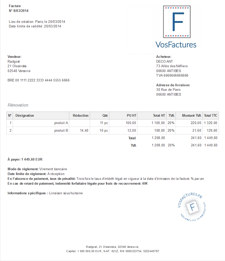 Ajout Logo Paramètres Comptes VosFactures Personnalisation Facturation 