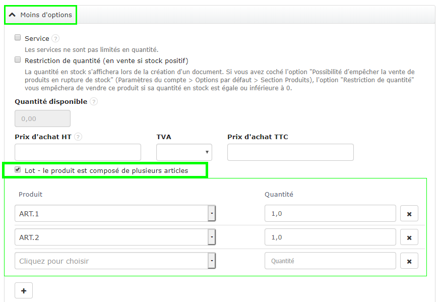 Facturation Lots Gestion Stock Paramétrage