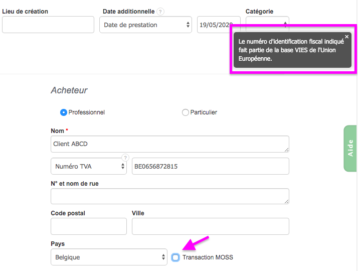 Logiciel Facturation Validation Automatique immatriculation TVA 