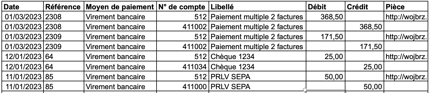 Export Journal de banque paiements gestion facile