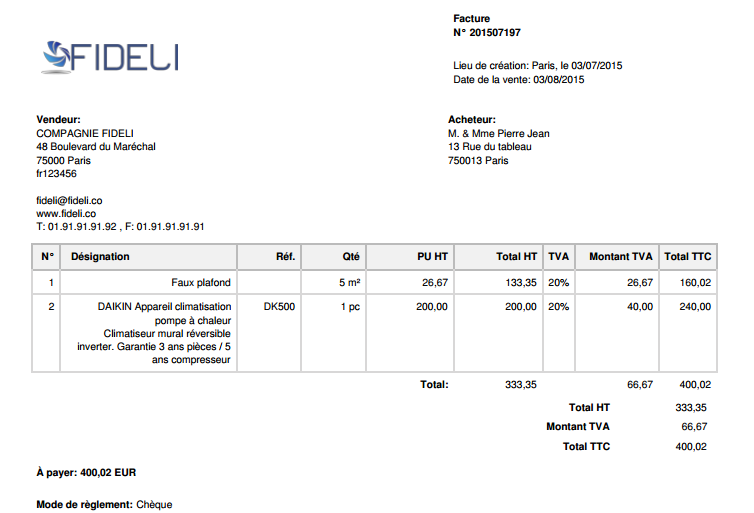Format Facture par Défaut Exemple Facturation VosFactures.fr