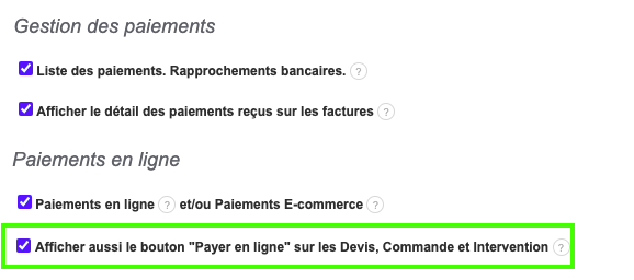 Logiciel Facturation Ajouter ou non Bouton Payer en Ligne