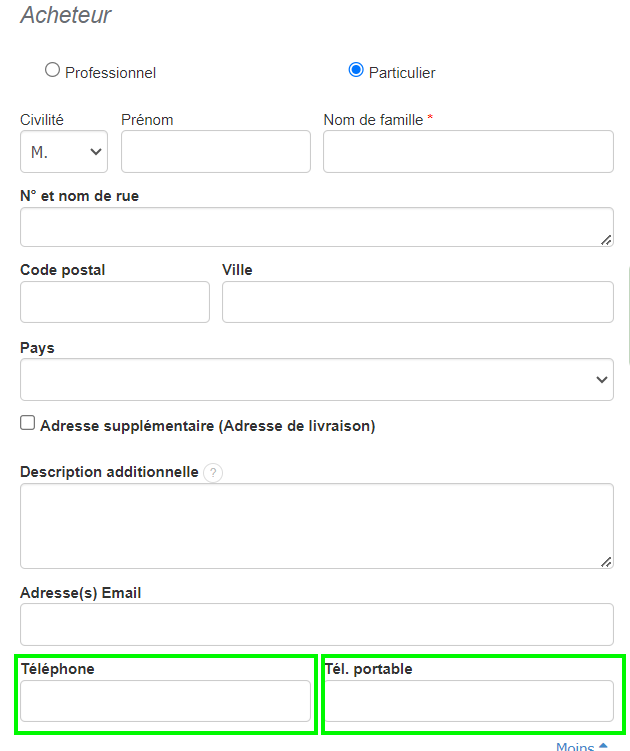 Coordonnées téléphoniques des contacts acheteur fournisseur facturation