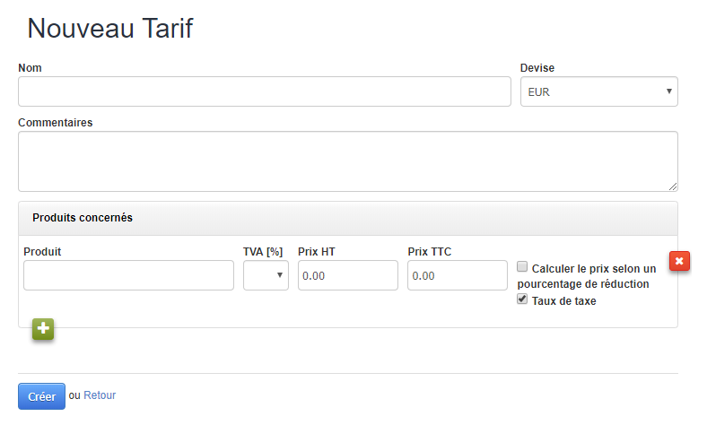 Facturation Création Tarif Spécifique