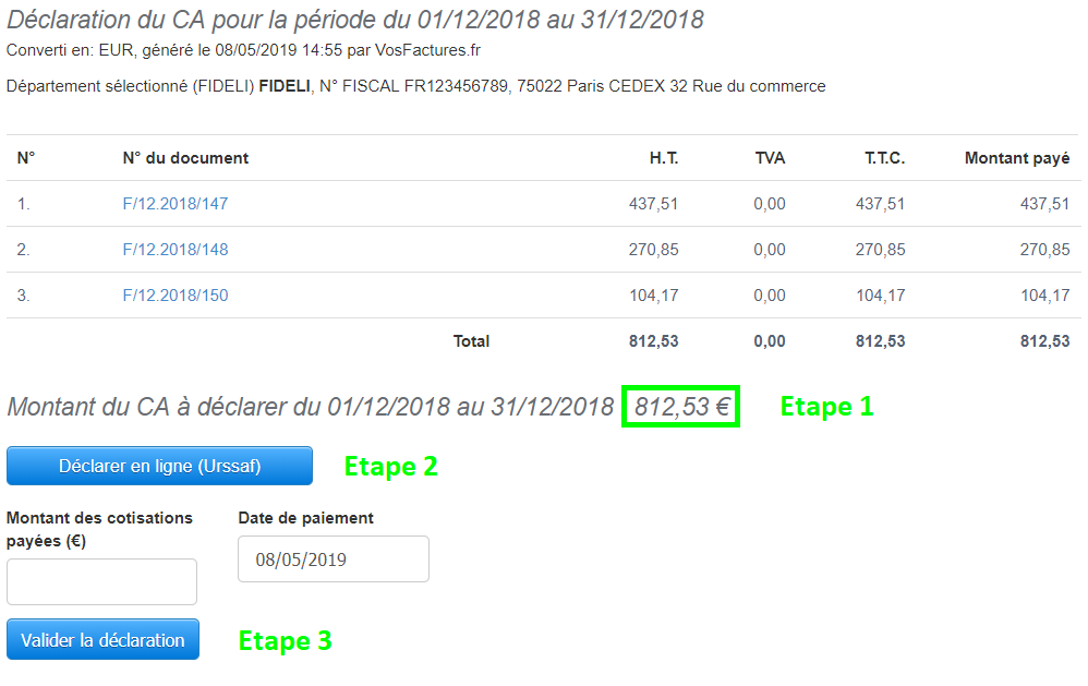 Facturation Rapport Autoentrepreneur Urssaf Microentrepreneur Déclaration CA Trimestre