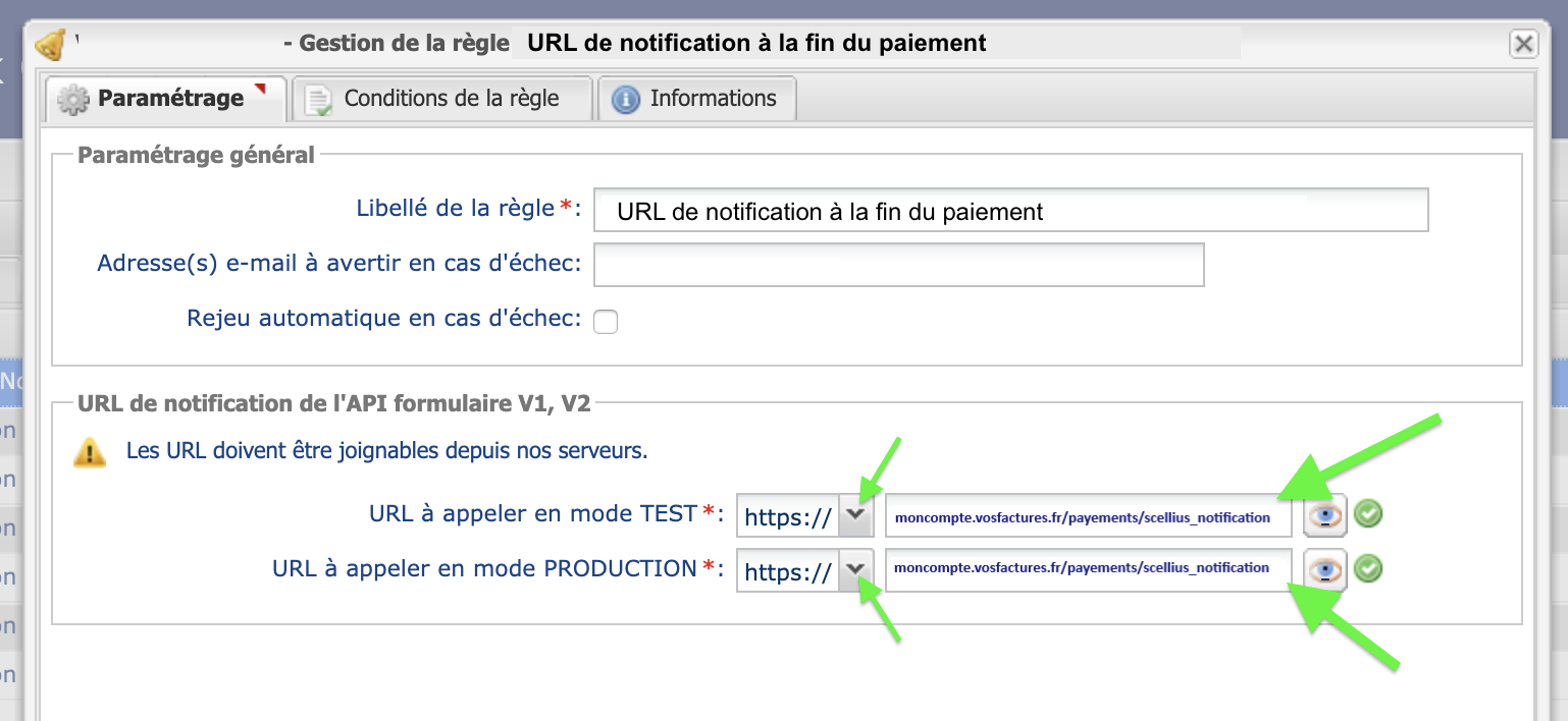 Parmétrage compte Scellius connexion au logiciel VosFactures