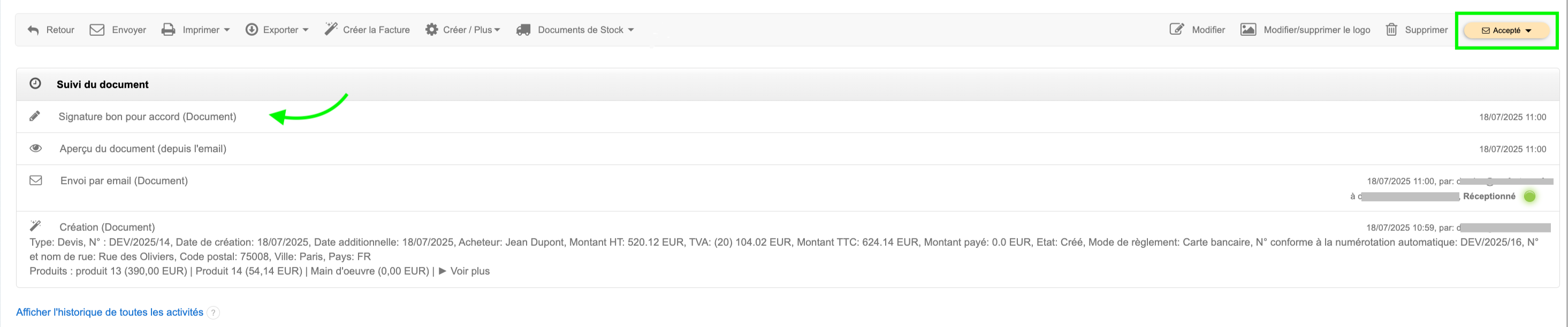 Signature En Ligne Devis Suivi Du Document Facturation