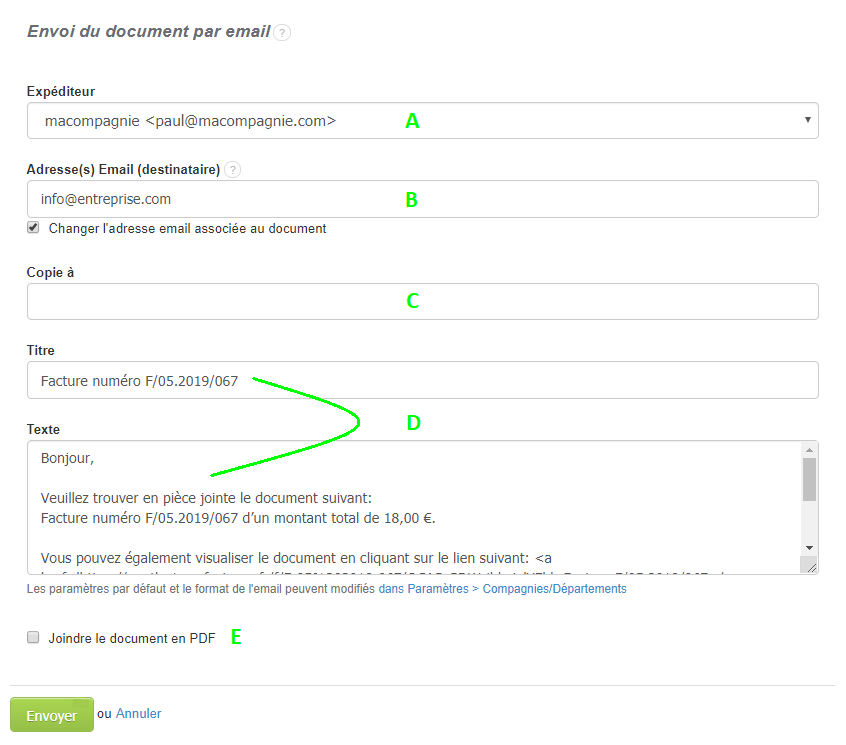  Personnaliser Titre et Texte des Emails Type de Documents Envoyés Vosfactures.fr