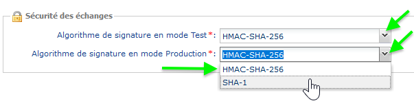 Menu déroulant pour choisir un algorithme sur Scellius. Paramétrage