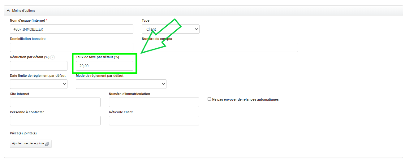 Facturation Client Taux de taxe personnalisé