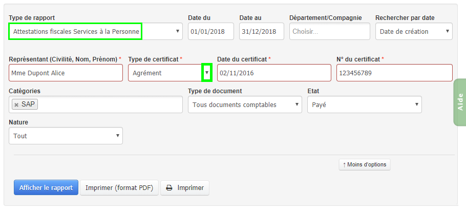 Facturation SAP Service à la Personne Attestation Fiscale