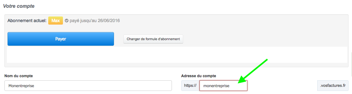 Nouvelle URL du Compte Personnalisation VosFactures Factures