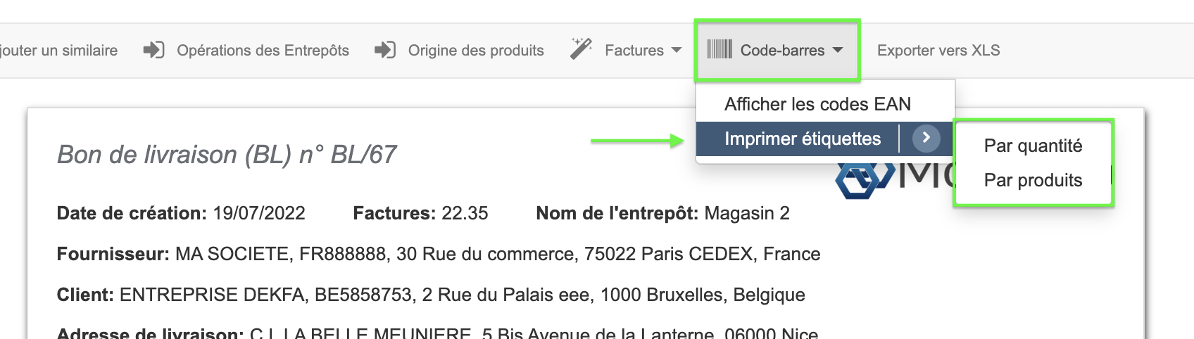 Facturation Options Impression Code Barre Document Stock