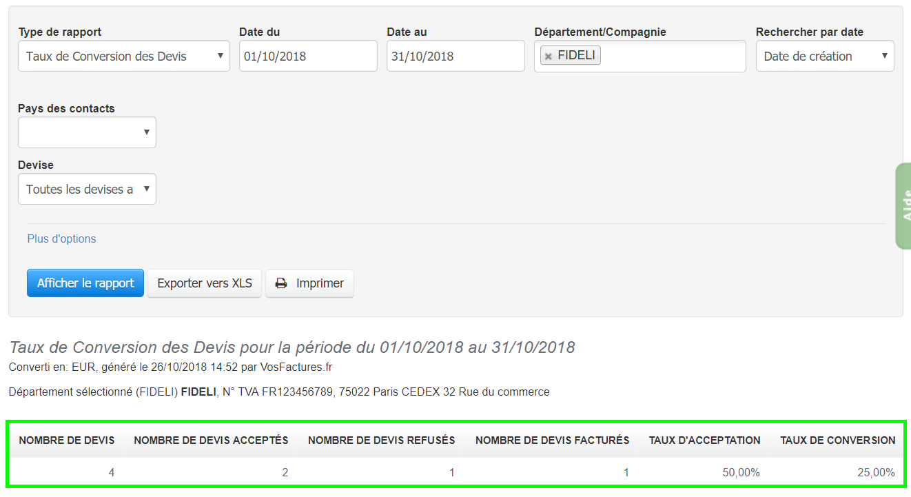 Facturation Devis Taux Conversion Facture CA Logiciel 