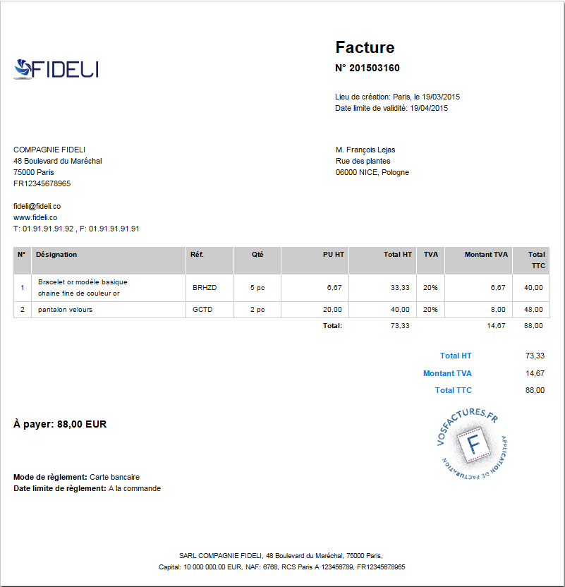 Cachet Tampon Facture Cachet Entreprise Personnalisation VosFactures.fr