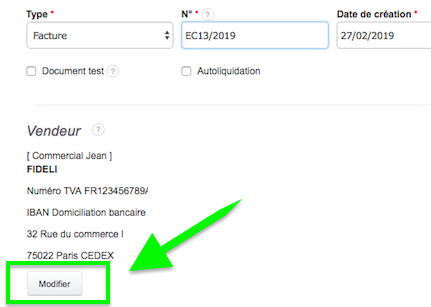 Coordonnées Fiche Département Entreprise Facturation Personnalisation VosFactures