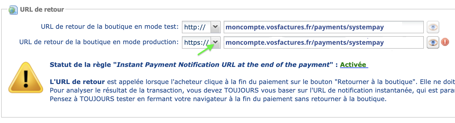 Factures Paiement en ligne Systempay Configuration