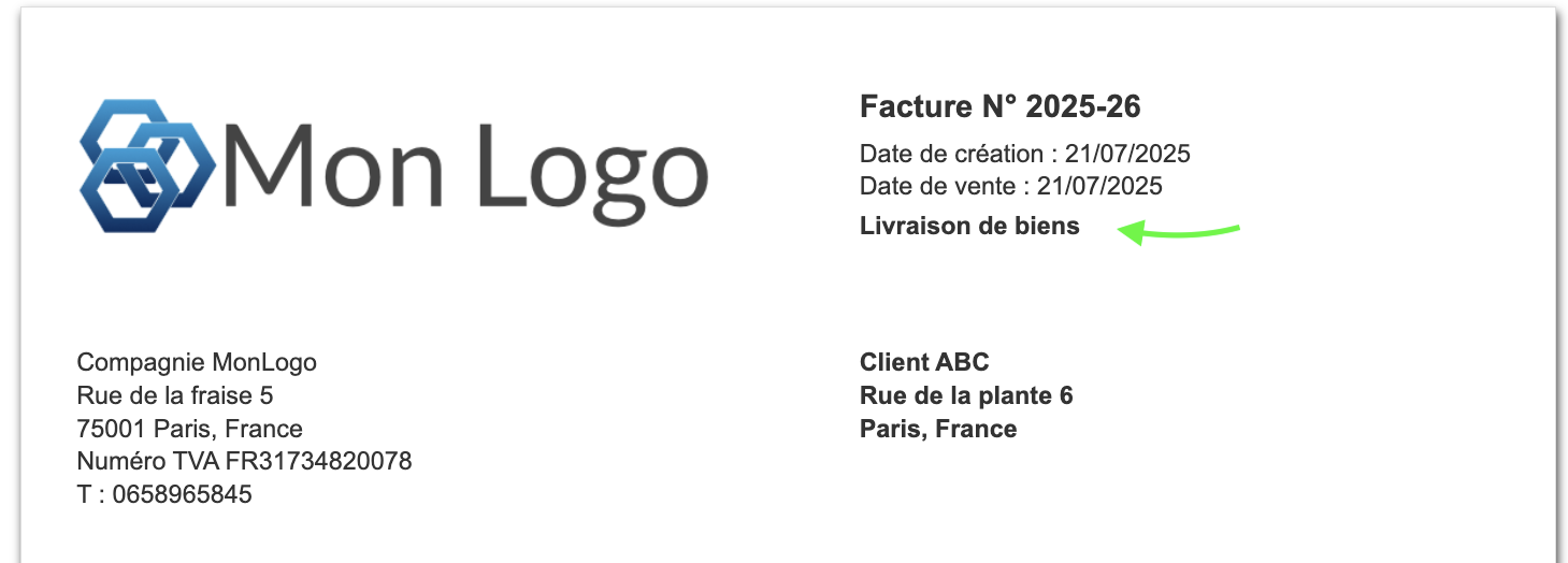 Mention Type de livraison sur facture en gras 