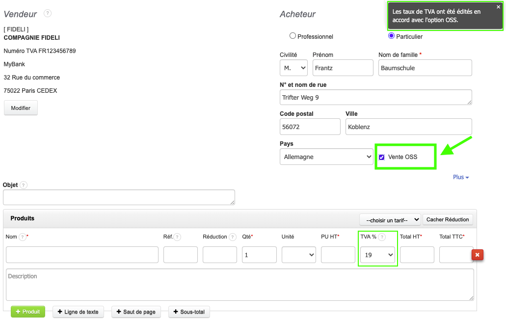 E-commerce Facturer en OSS TVA de l'acheteur TVA Intracommunautaire Logiciel de Facturation