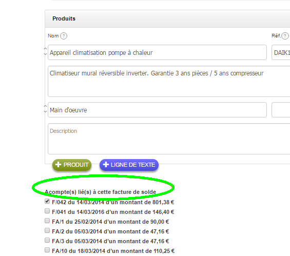 Acompte DIrect Factures Devis et Acompte et Solde Liés Facturation Facile Visibilité VosFactures
