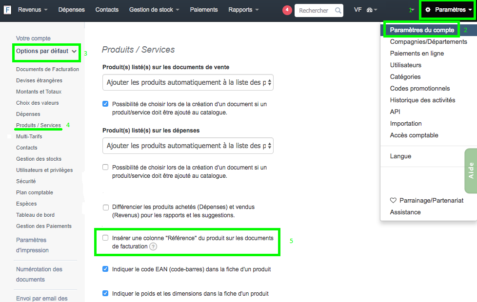 Colonne Référence Document Edition Ref Mis en Page VosFactures Facturation