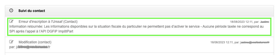 Inscription client urssaf erreur 