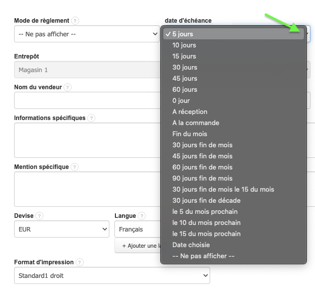 Date Limite De Règlement Echéance Formulaire Facture 