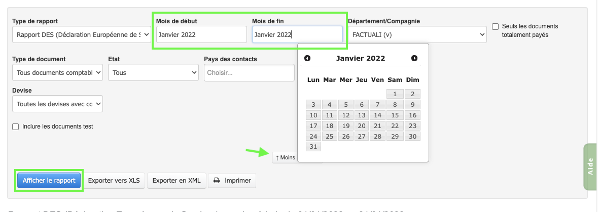Fichier XML Rapport Déclaration européenne de services douanes
