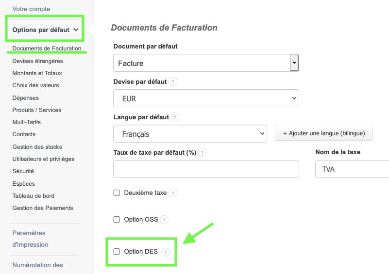 Logiciel facturation services intracommunautaire DES