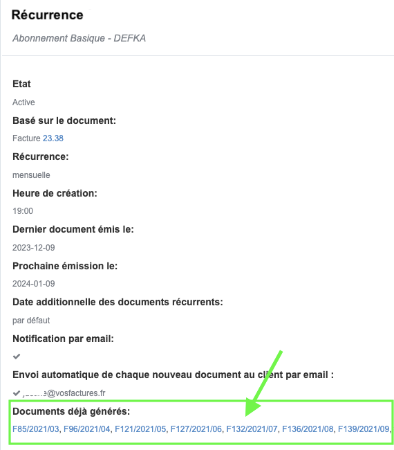 Factures récurrentes abonnement suivi 