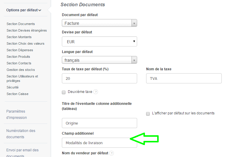 Champ Additionnel sur Facture Informations Supplémentaire VosFactures.fr