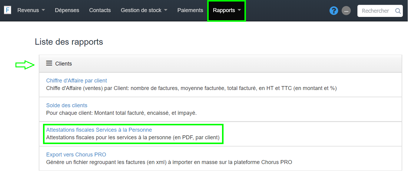 Facturation SAP Service à la Personne Attestation Fiscale