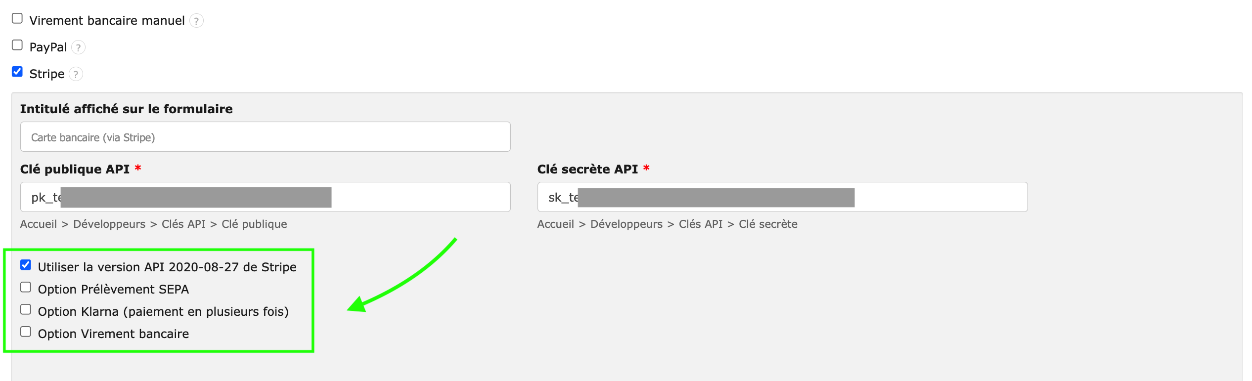 Stripe modes de paiement en ligne facture logiciel
