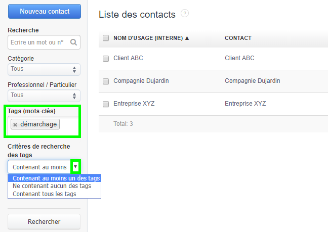 Facturation Tags Recherche Suivi Contact Produit
