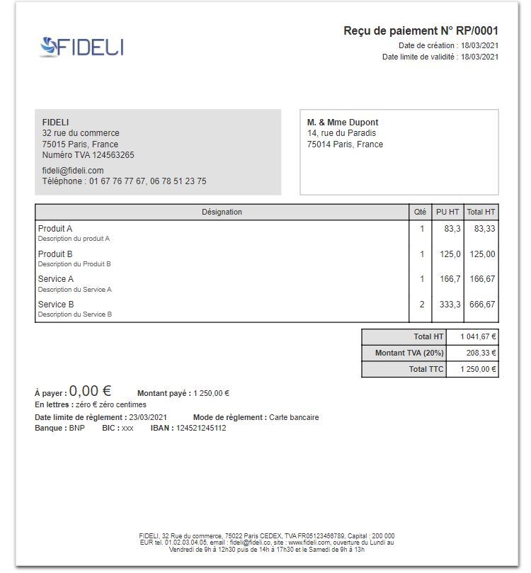 Facturation Document Recu Paiement